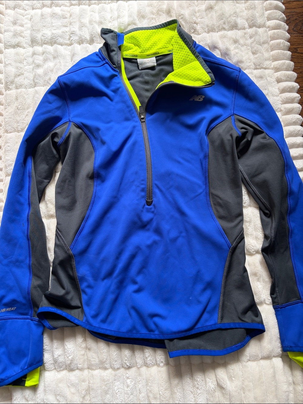 New Balance heat Blue and Gray Half-Zip Jacket with Neon Yellow Lining